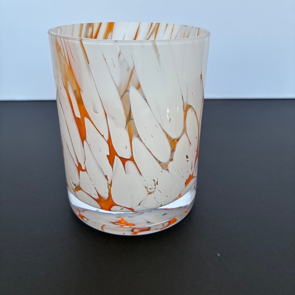 Zorza Glass Tumbler White Orange Hand Made Poland Art Glass MCM Barware - Picture 2 of 7